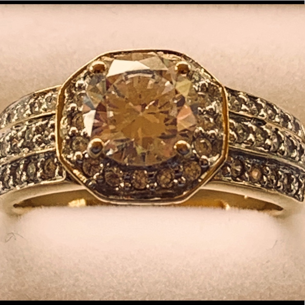Cubic Zirconia Round Cut Ring Set In 14 K Gold Over Sterling Silver